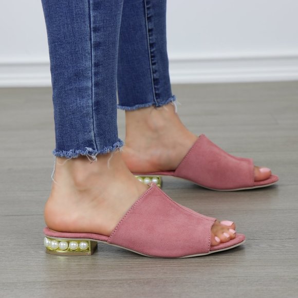 Pink Vegan Suede Loafer Open Toe Sandal Pearl - Picture 2 of 6
